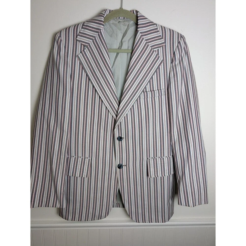 Vintage 1970s Towncraft JC Penny's Blazer 40R Striped Button Sport Coat